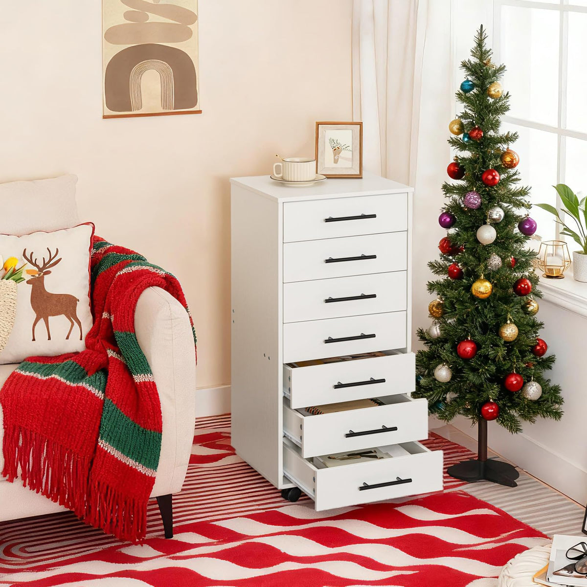 White 7 Drawer Wood File Cabinet X30088