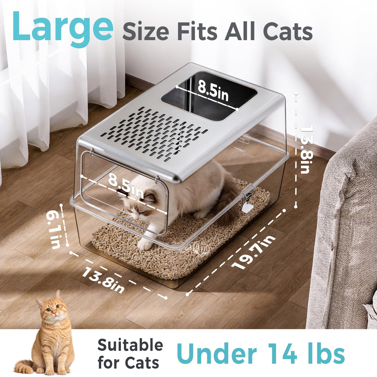 Enclosed Stainless Steel Cat Litter Box with Lid M57511