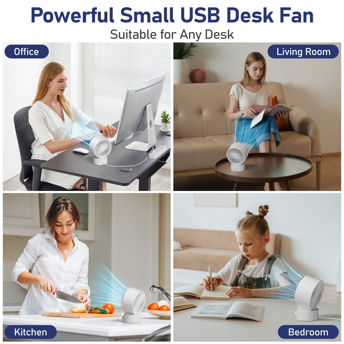 White Rechargeable Desk Fan with 1200mAh Battery C998158
