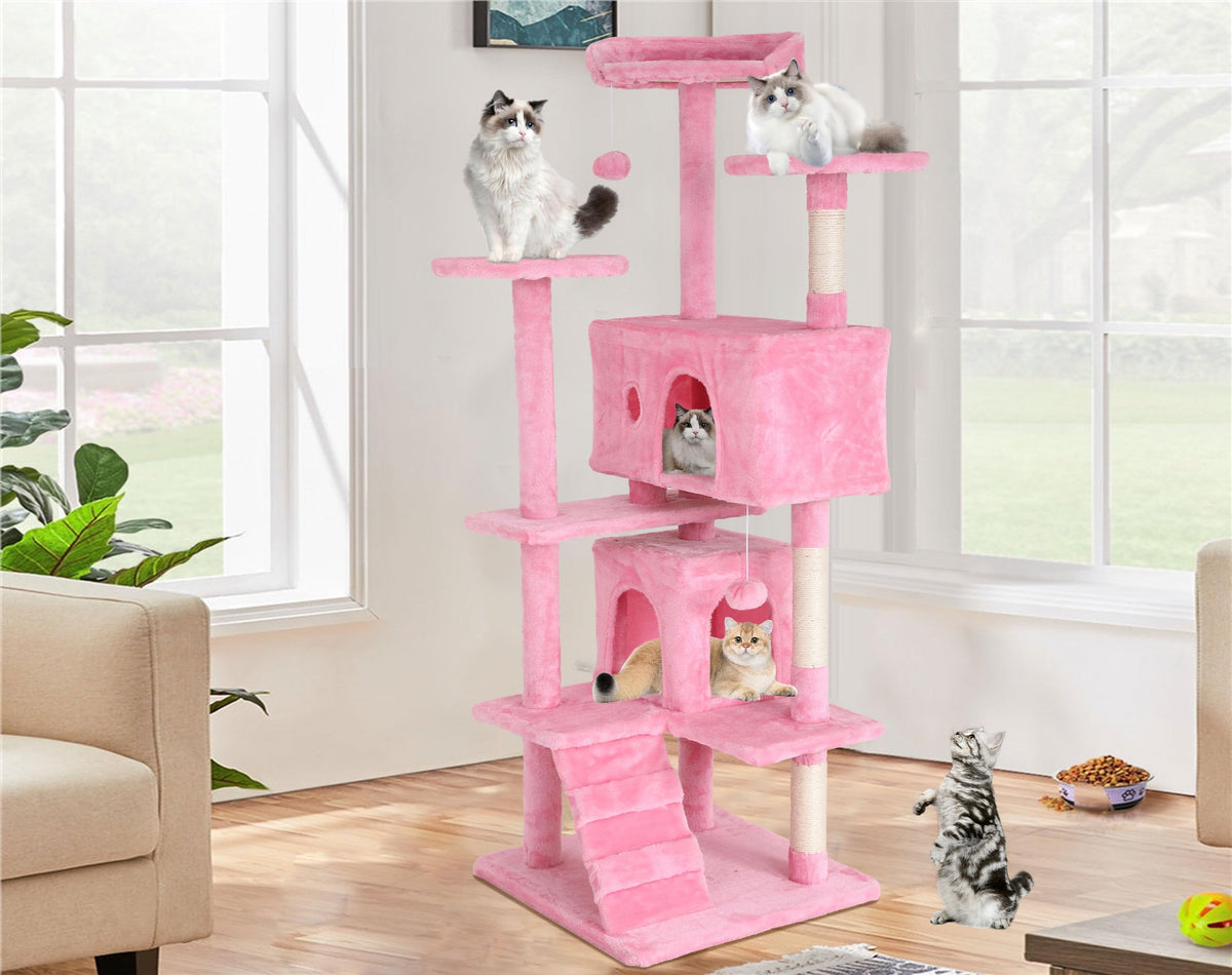 70-inch Pink Multi-Level Cat Tower & Cat Condo with Scratching Post O145