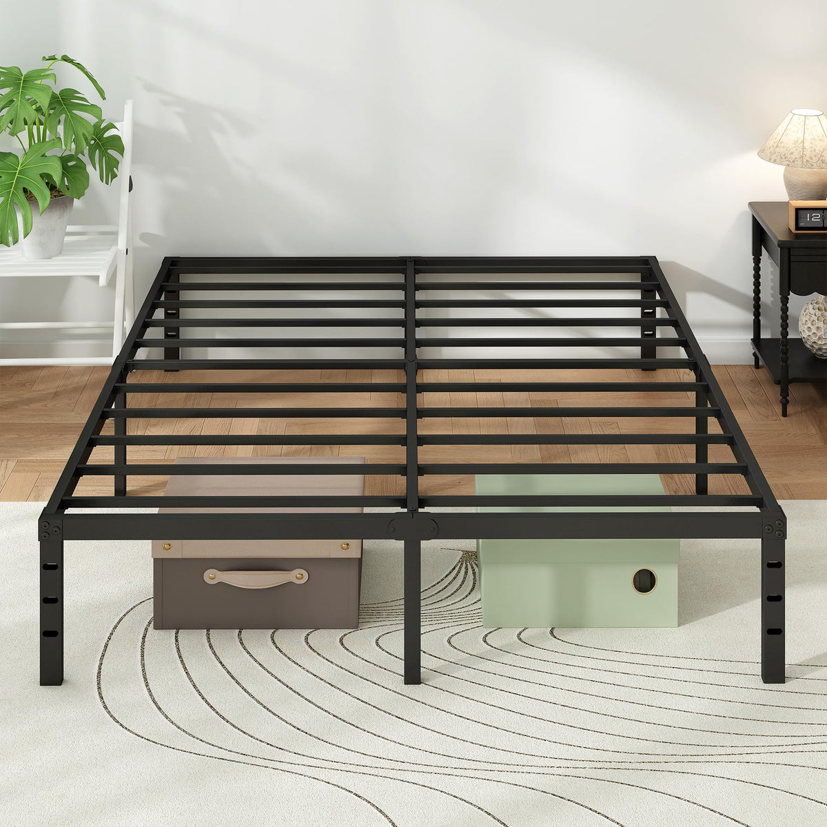 Black Metal Platform Bed Frame Full Size, 18 Inch Height with Underbed Storage M729