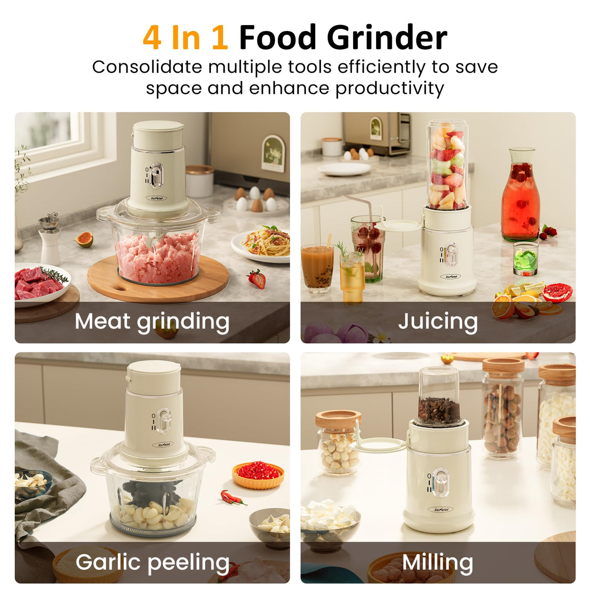 4-in-1 Electric Food Chopper & Small Food Processor I6662