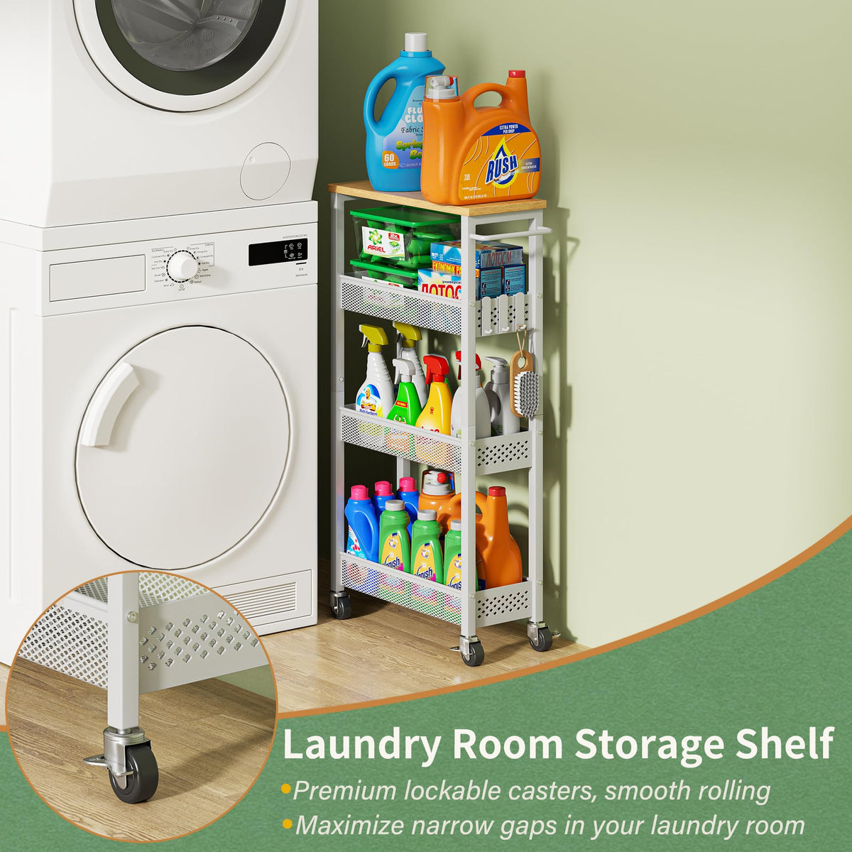 Laundry Room Organization Cart with Casters Y94357