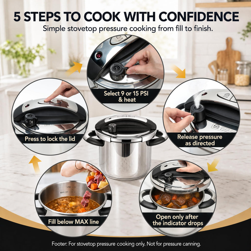 3.2QT Stainless Steel Stovetop Pressure Cooker Q295108