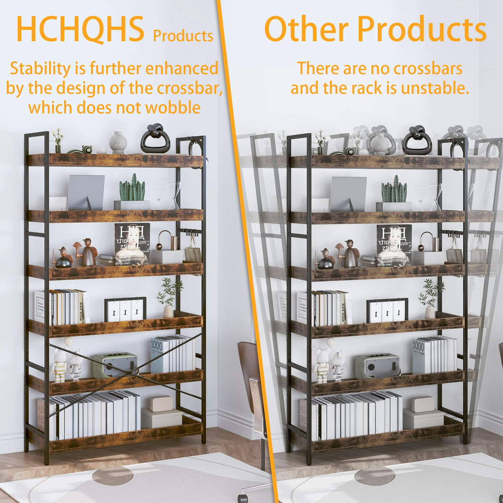 Adjustable 6-Tier Wood and Black Metal Bookshelf R80129