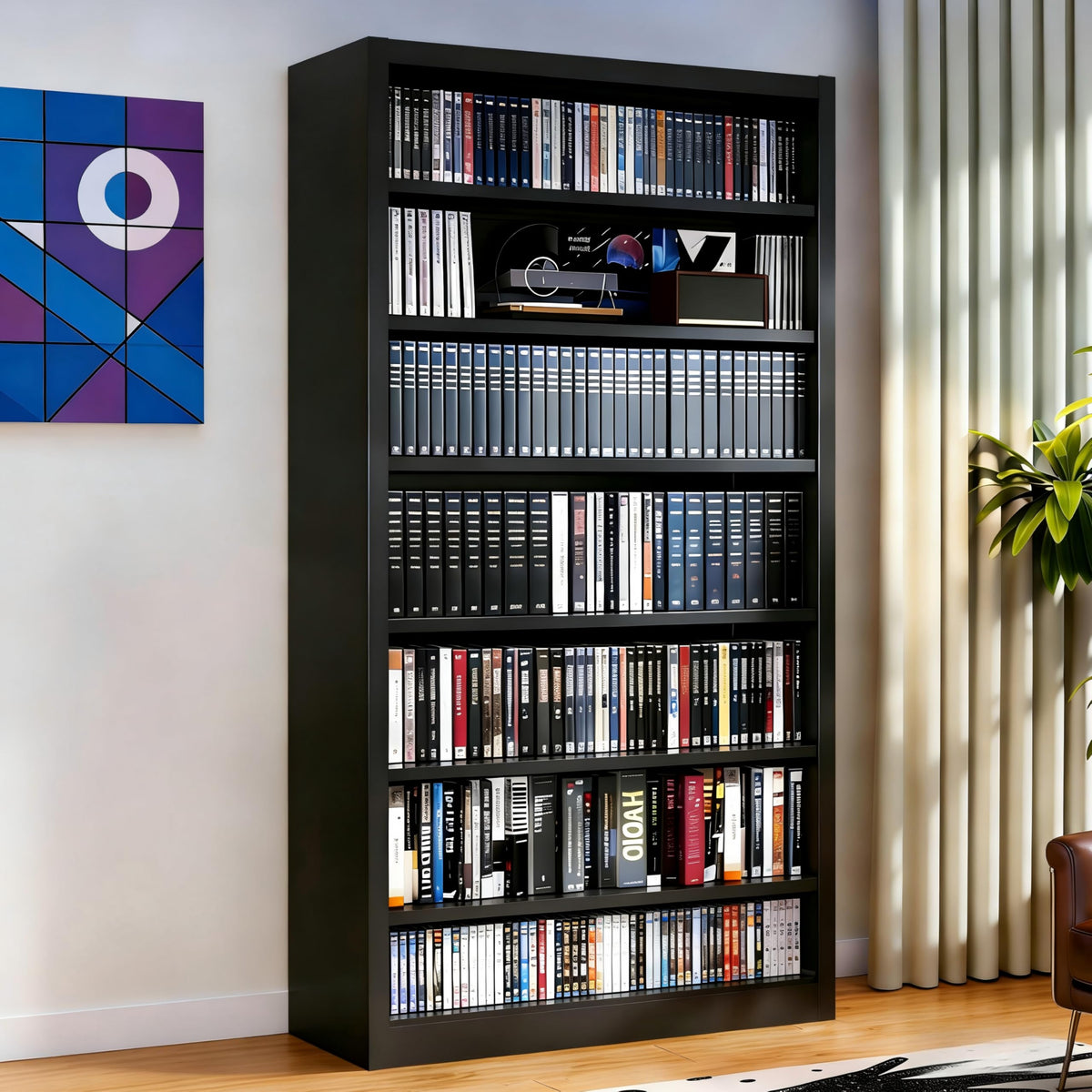 Black 7 Tier Metal Media Storage Cabinet C5187