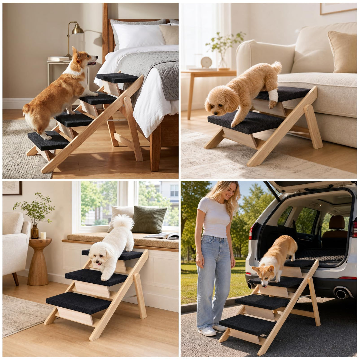 Wooden 2-in-1 Foldable Pet Stairs & Ramp L20986