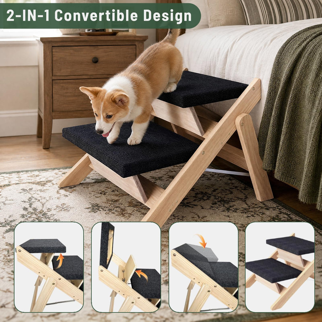 Wooden 2-in-1 Foldable Pet Stairs & Ramp L20986