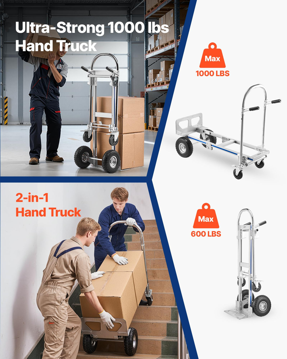 2 in 1 Convertible Hand Truck Dolly 1000 lbs Q348233