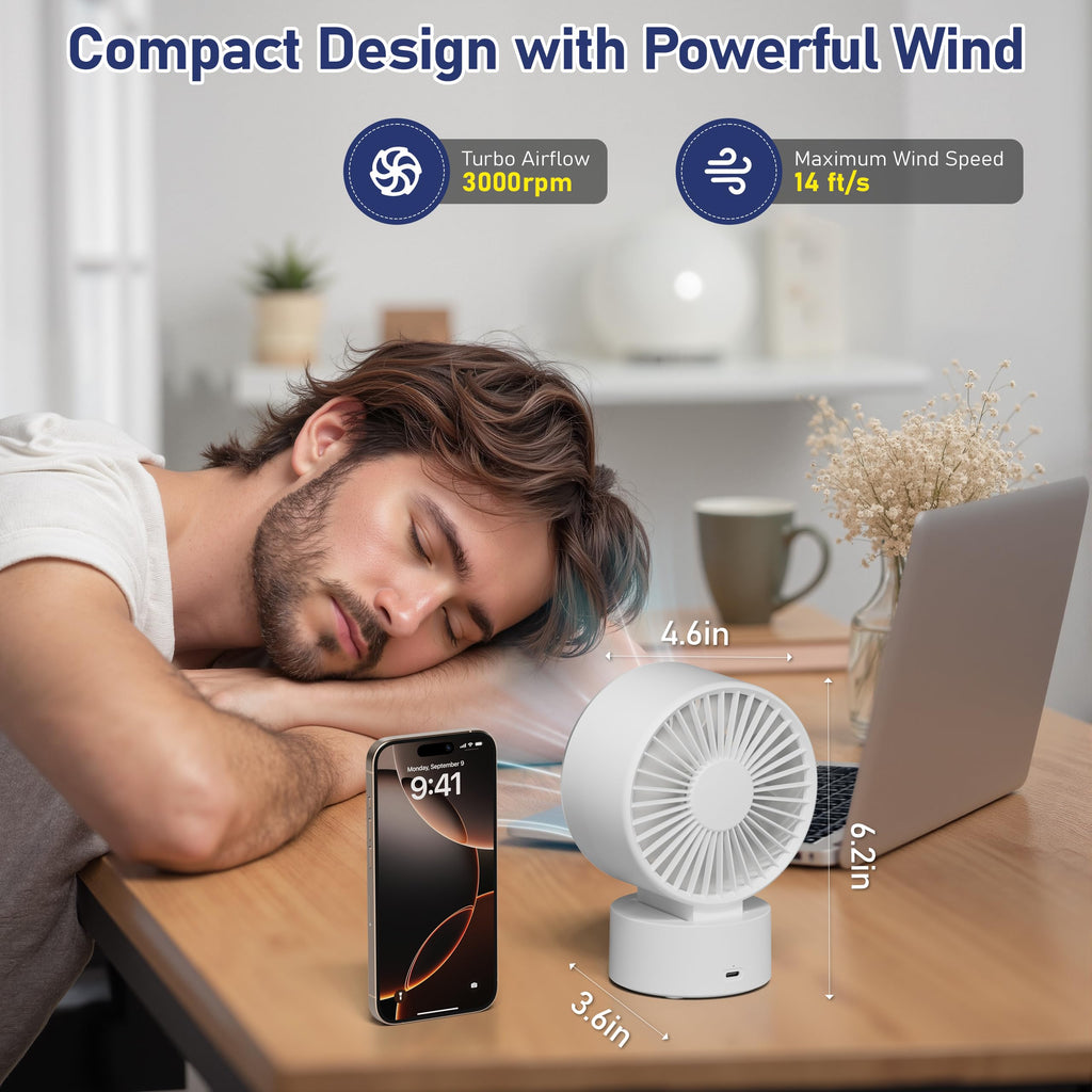 White Rechargeable Desk Fan with 1200mAh Battery C998158
