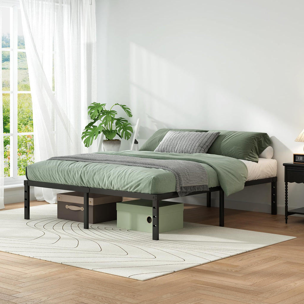 Black Metal Platform Bed Frame Full Size, 18 Inch Height with Underbed Storage M729
