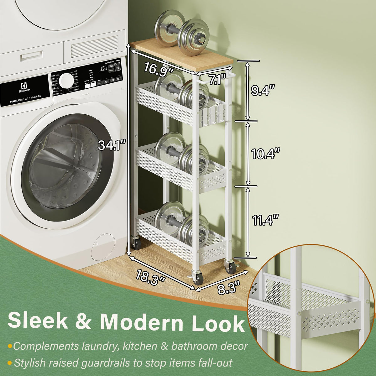 Laundry Room Organization Cart with Casters Y94357
