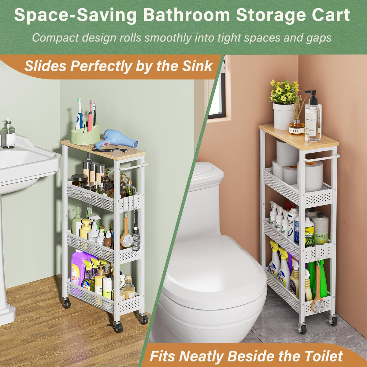Laundry Room Organization Cart with Casters Y94357