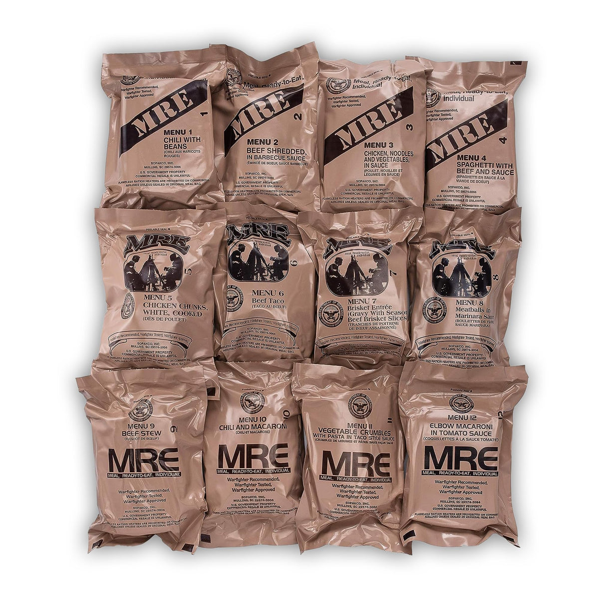 US Military MRE Case Menus 1-12 N643