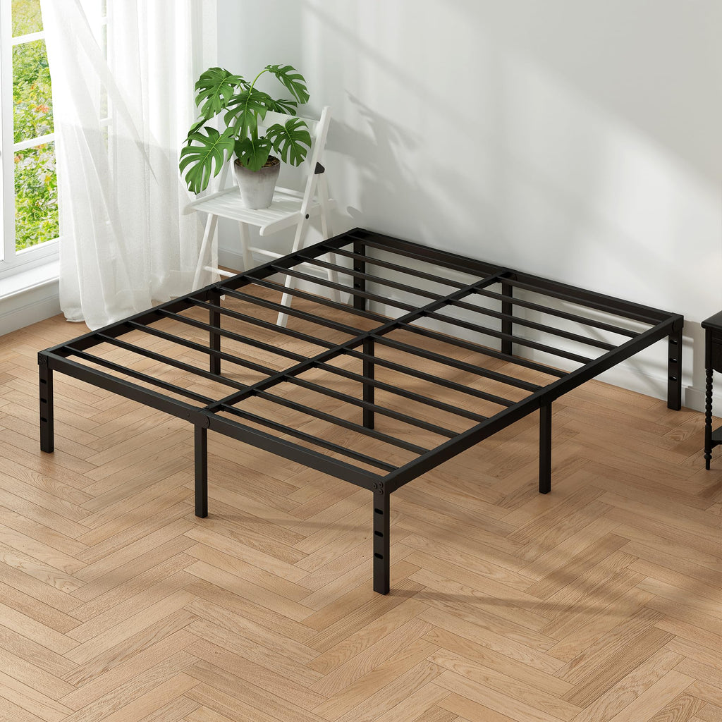 Black Metal Platform Bed Frame Full Size, 18 Inch Height with Underbed Storage M729