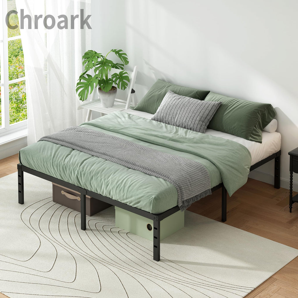 Black Metal Platform Bed Frame Full Size, 18 Inch Height with Underbed Storage M729
