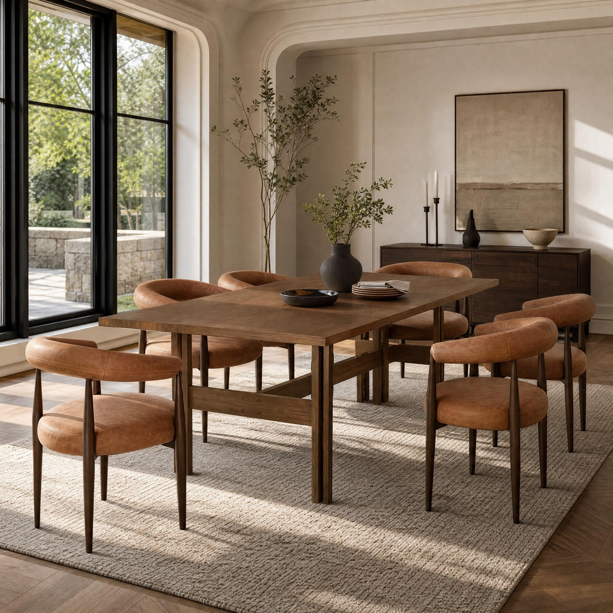 7-Piece Rubber Wood Dining Table Set with Chairs E43990