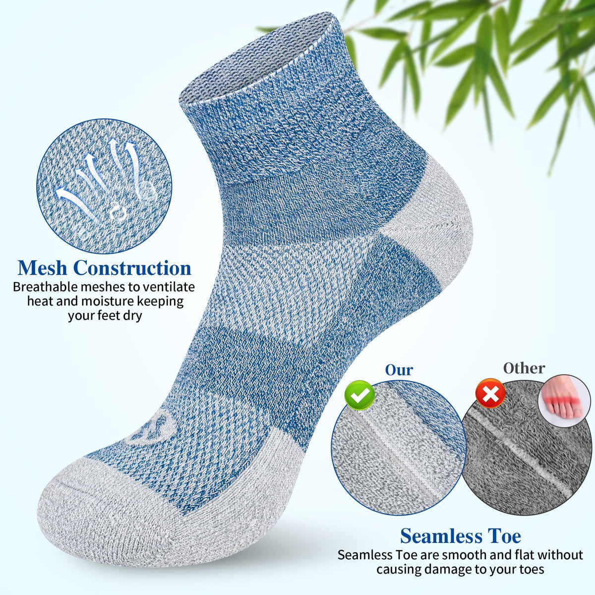 Diabetic Socks for Men, 10 Pairs Ankle & Low Cut Size 9-15 W4305