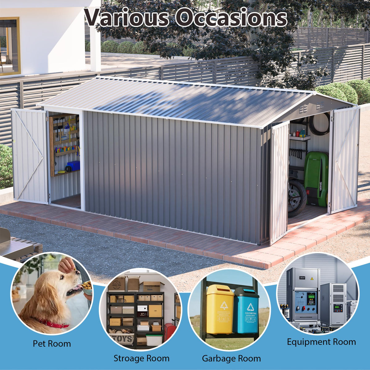 10x14 FT Light Gray Metal Storage Shed D710487