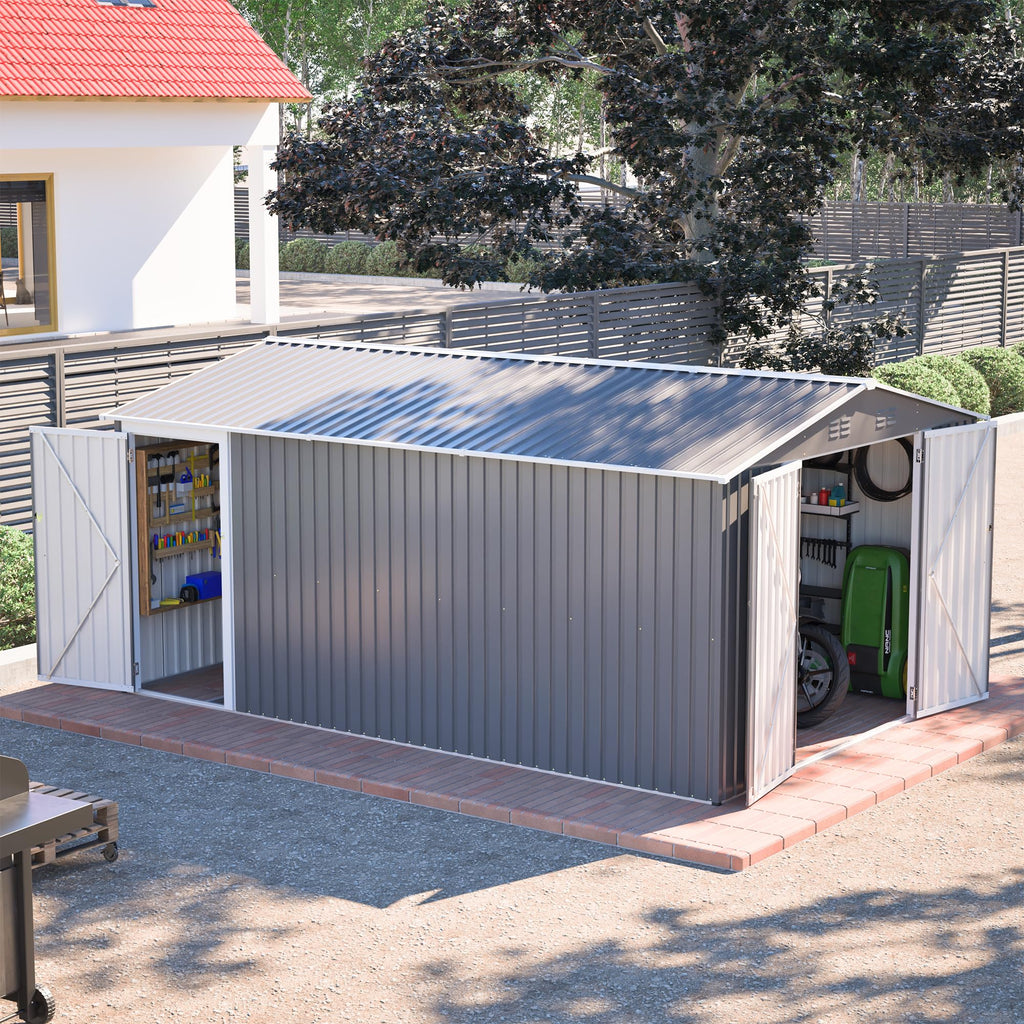 10x14 FT Light Gray Metal Storage Shed D710487