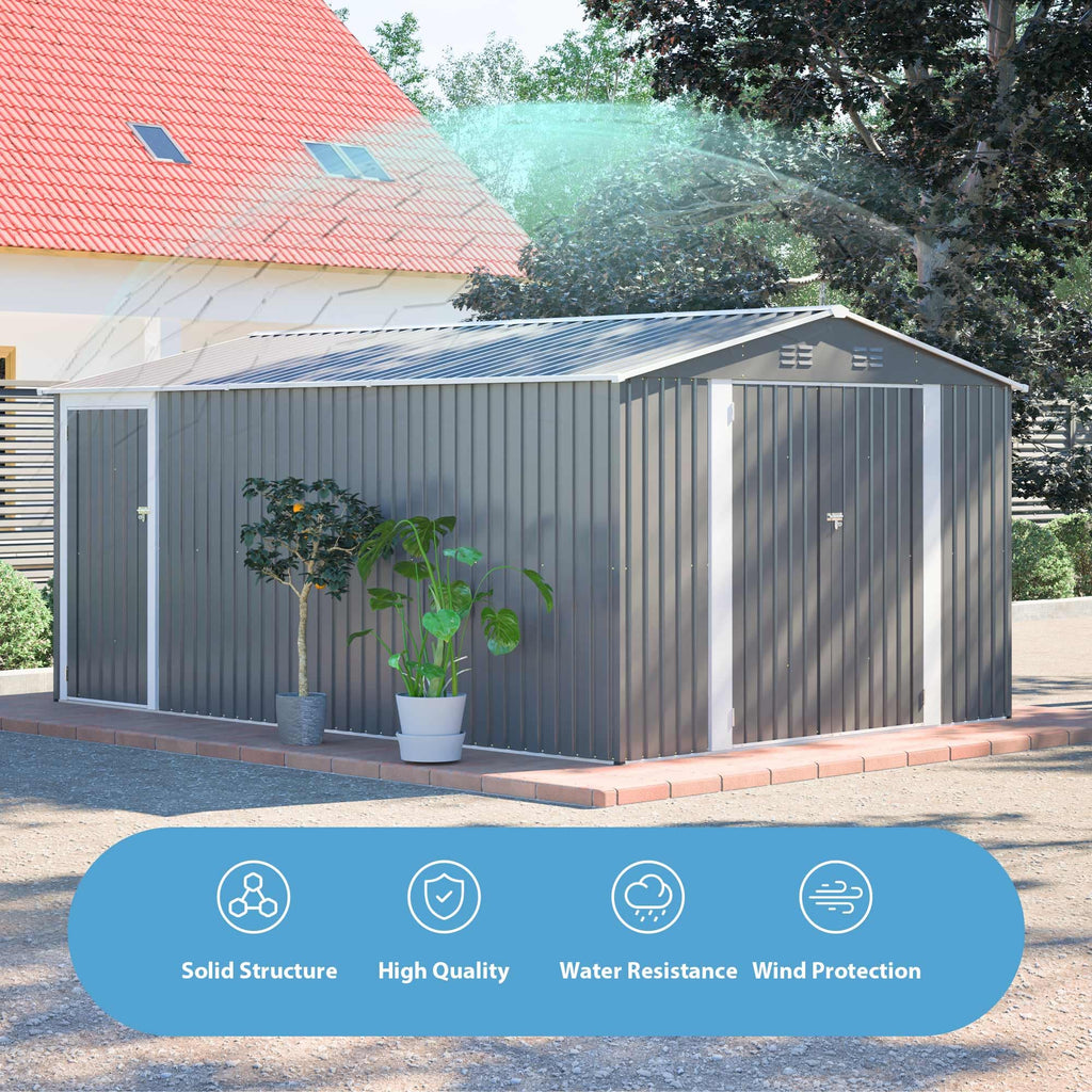 10x14 FT Light Gray Metal Storage Shed D710487