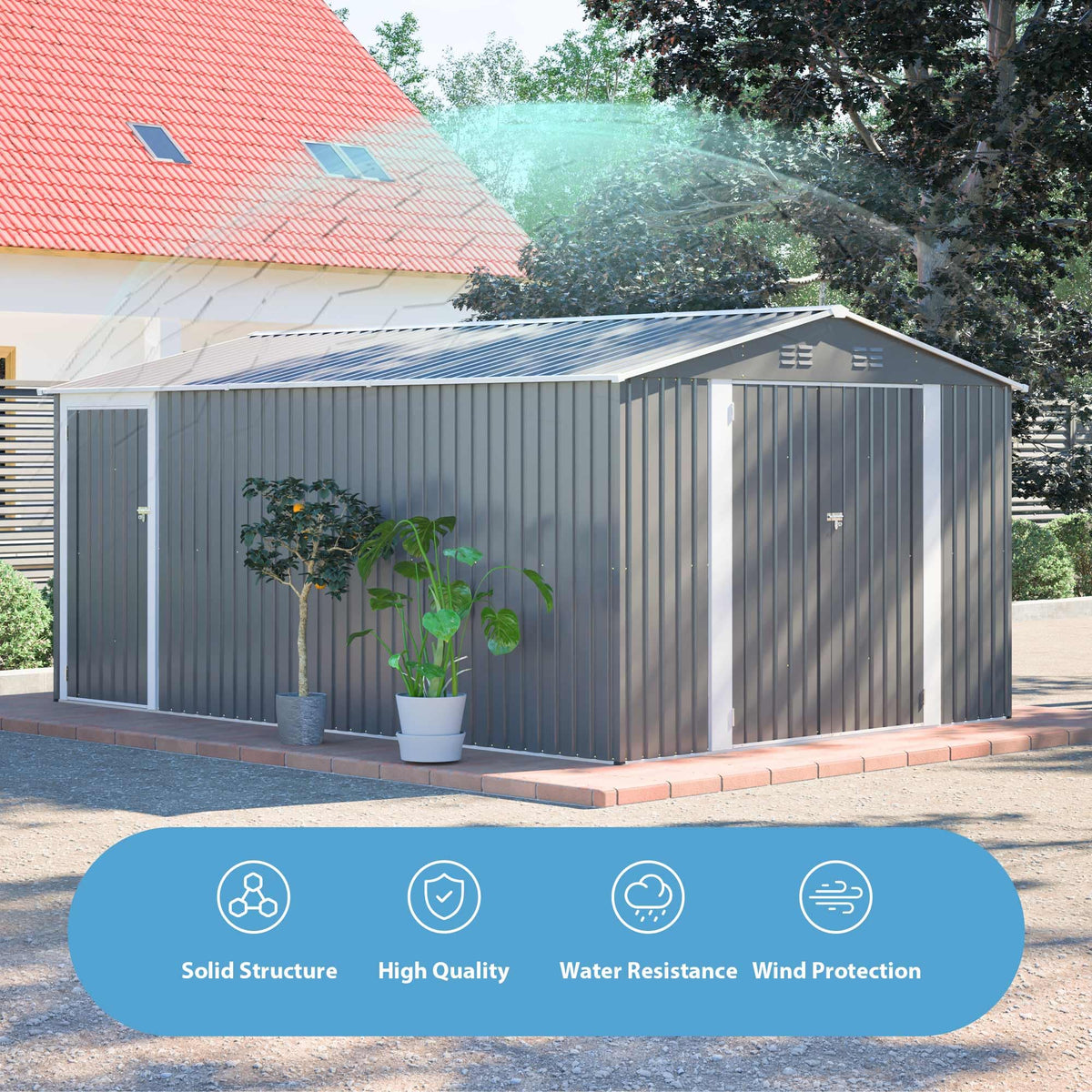 10x14 FT Light Gray Metal Storage Shed D710487