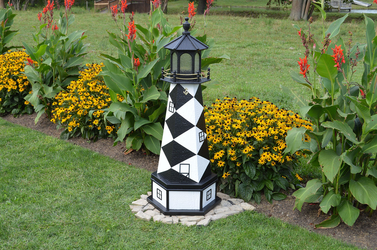 Amish-Made Replica Lighthouse with Base and Solar-Powered LED Lighting V95395